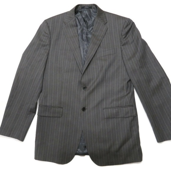 Ermenegildo Zegna Cloth Suit Jacket Mens 40L Gray Pinstripe Wool Silk Blend USA - Picture 1 of 10